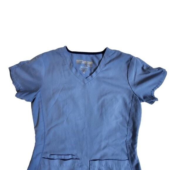 Grey's Anatomy Active Blue Short Sleeve 4 Pocket Scrub Top Size XS - Picture 3 of 11